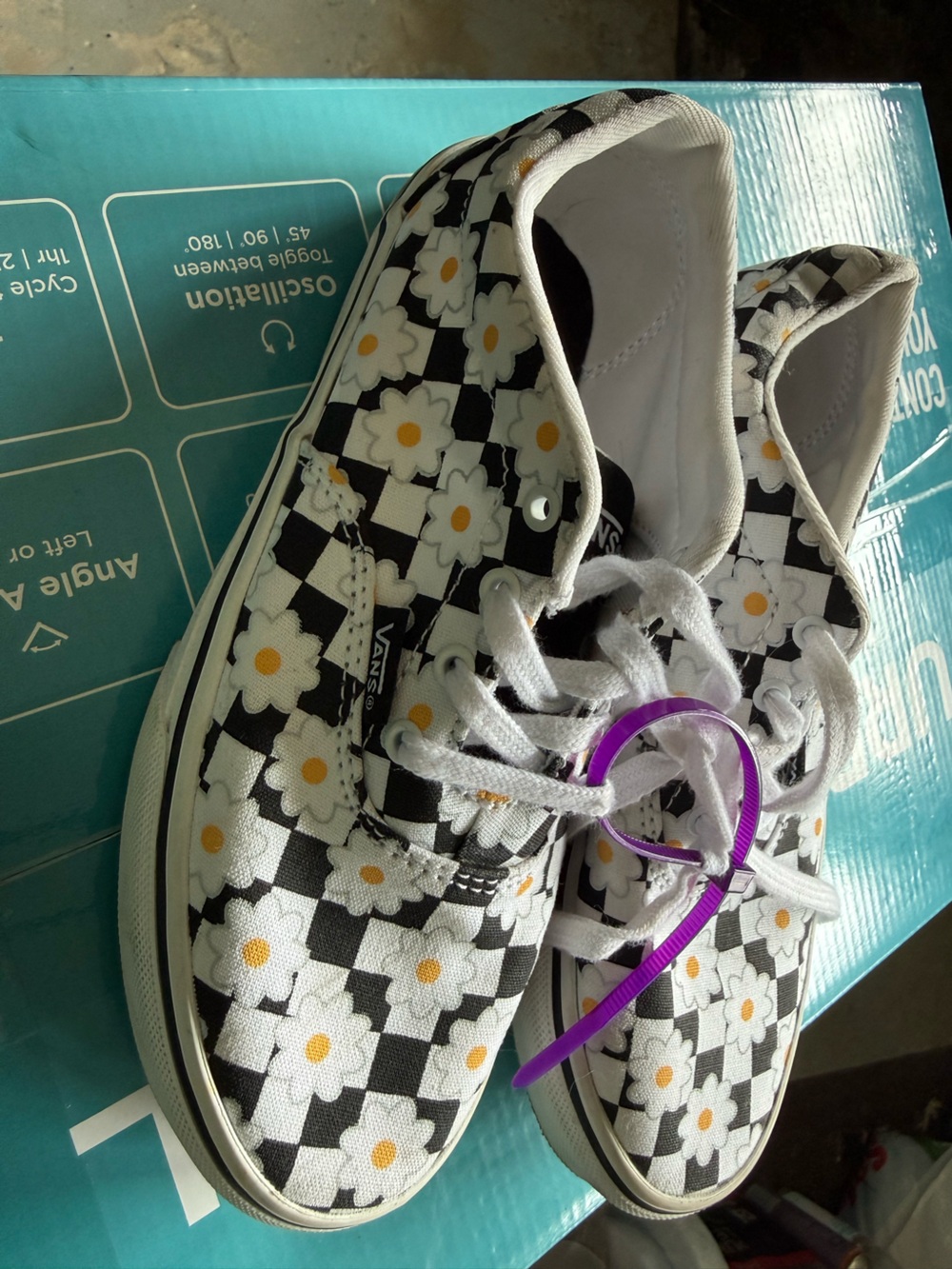 Vans Kids Black & White Checkerboard Daisy Lace-Up Sneakers with Yellow Centers
